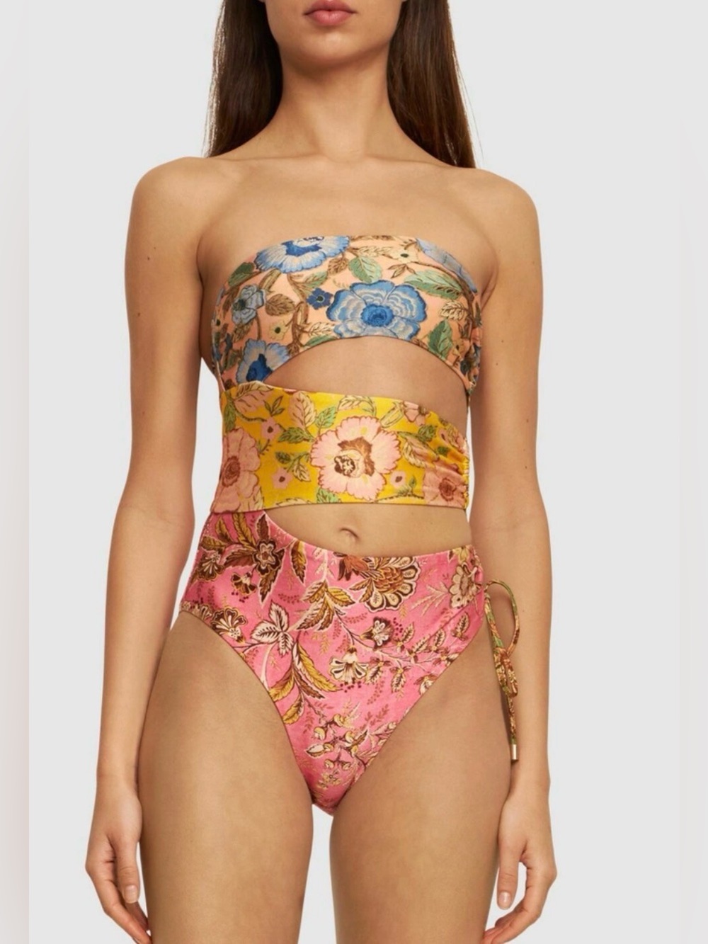 Zimmermann Junie Spliced Lace Up Cutout One Piece Swimsuit Size 3 US 8-10 beach